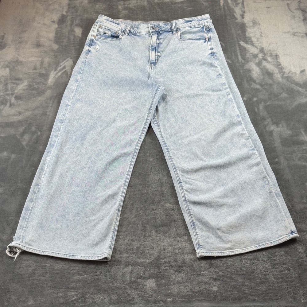 American Eagle Super High Rise Baggy Wide Leg Jeans Light Wash 14 Short Stretch